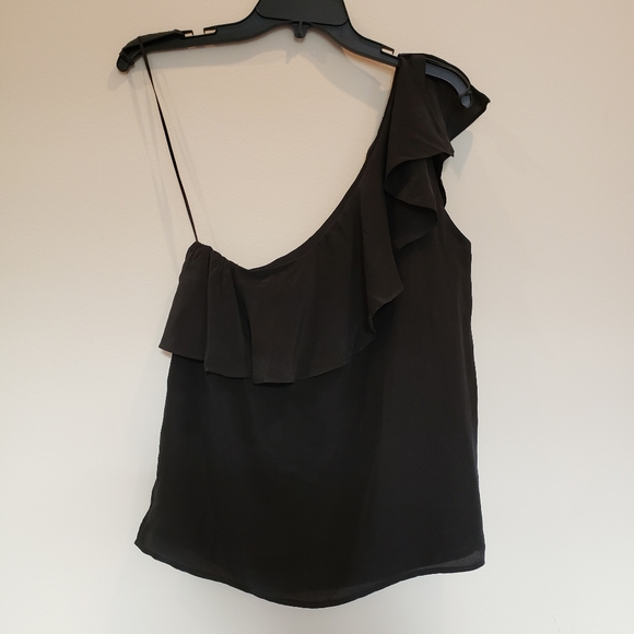 MAEVE| Silk One Shoulder Ruffle Top  - Picture 4 of 5